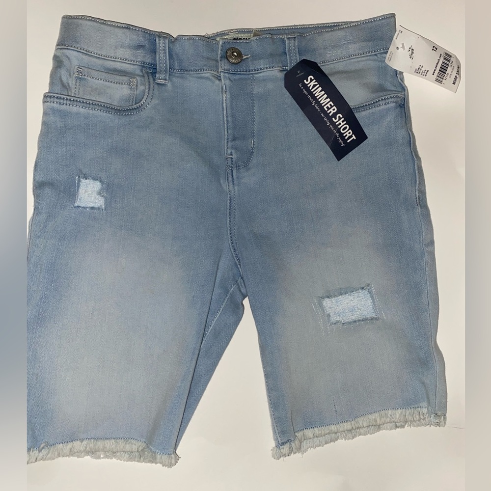 NWT Girls Jeans Oshkosh B’Gosh Skimmer Shorts Distressed Rip Blue Denim 12